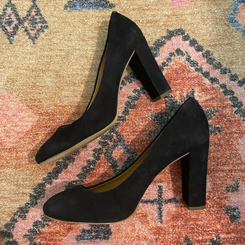 J. Crew Black Suede Blocky High Heel